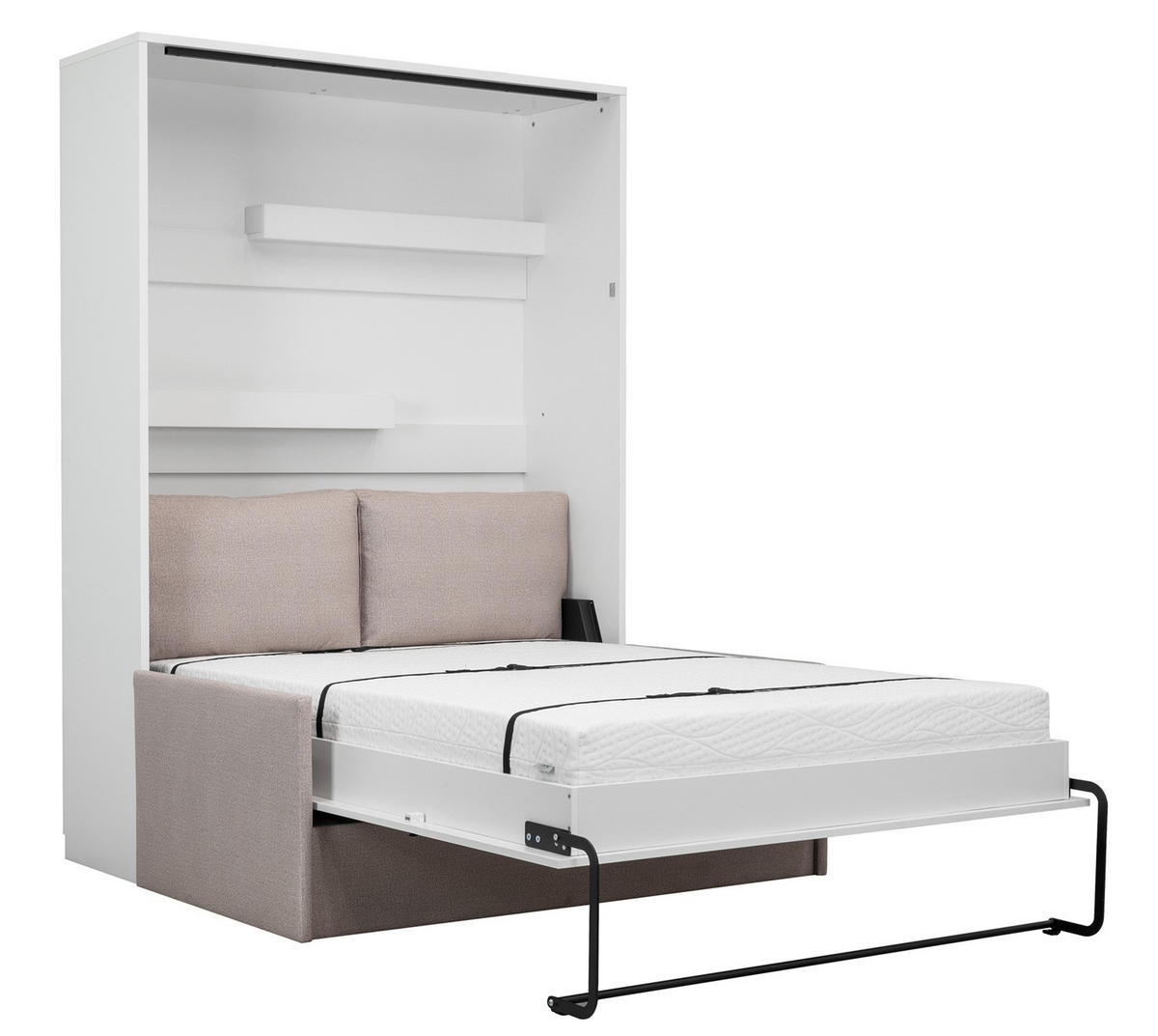 SCHRANKBETT Wandbett GN 140x200 congo mit LED & Sofa - Hellgrau - Hellgrau/Grau, Holz/Holzwerkstoff (140/200cm) - QMM TraumMöbel