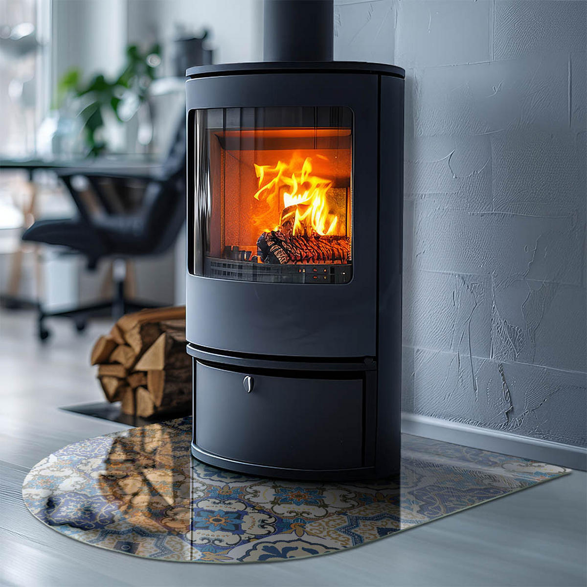 GLASPLATTE für Kamin 80x70 cm - Blau, Glas (80/70/0.4cm) - TULUP