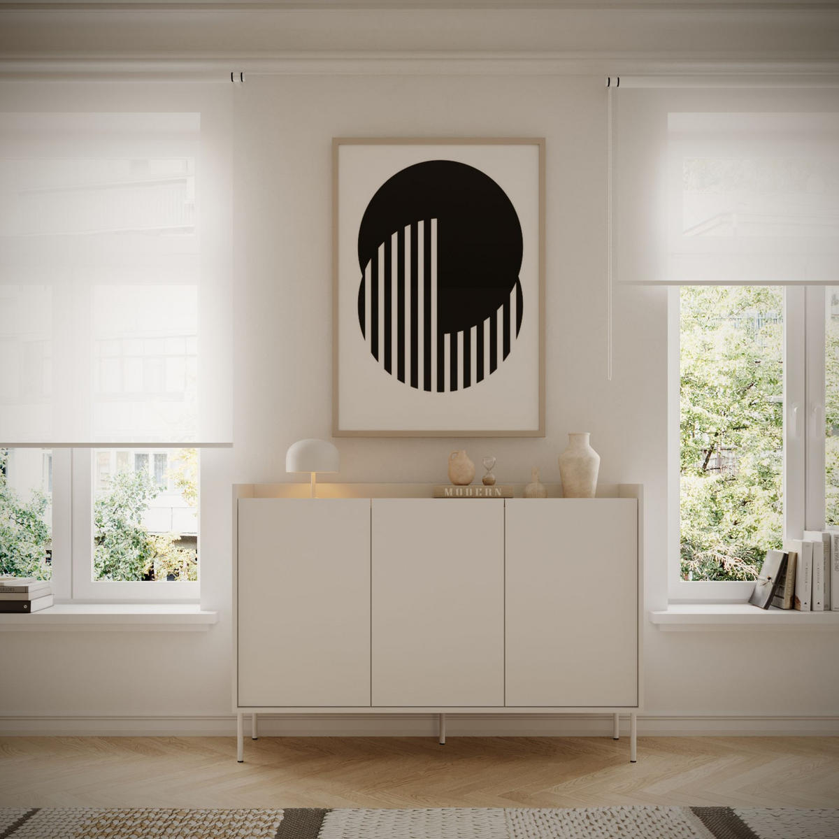 SIDEBOARD Tovi Weiß / Holzoptik Eiche 140 cm - Weiß, Holzwerkstoff/Metall (139.8/95.5/36.4cm) - Selsey