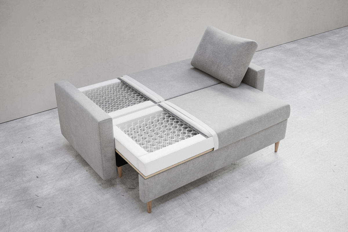 SCHLAFSOFA 160 cm Scandi, 2-seater, Bettkasten, Beine, Beige - Beige, Holz (160/94/90cm) - Emporius