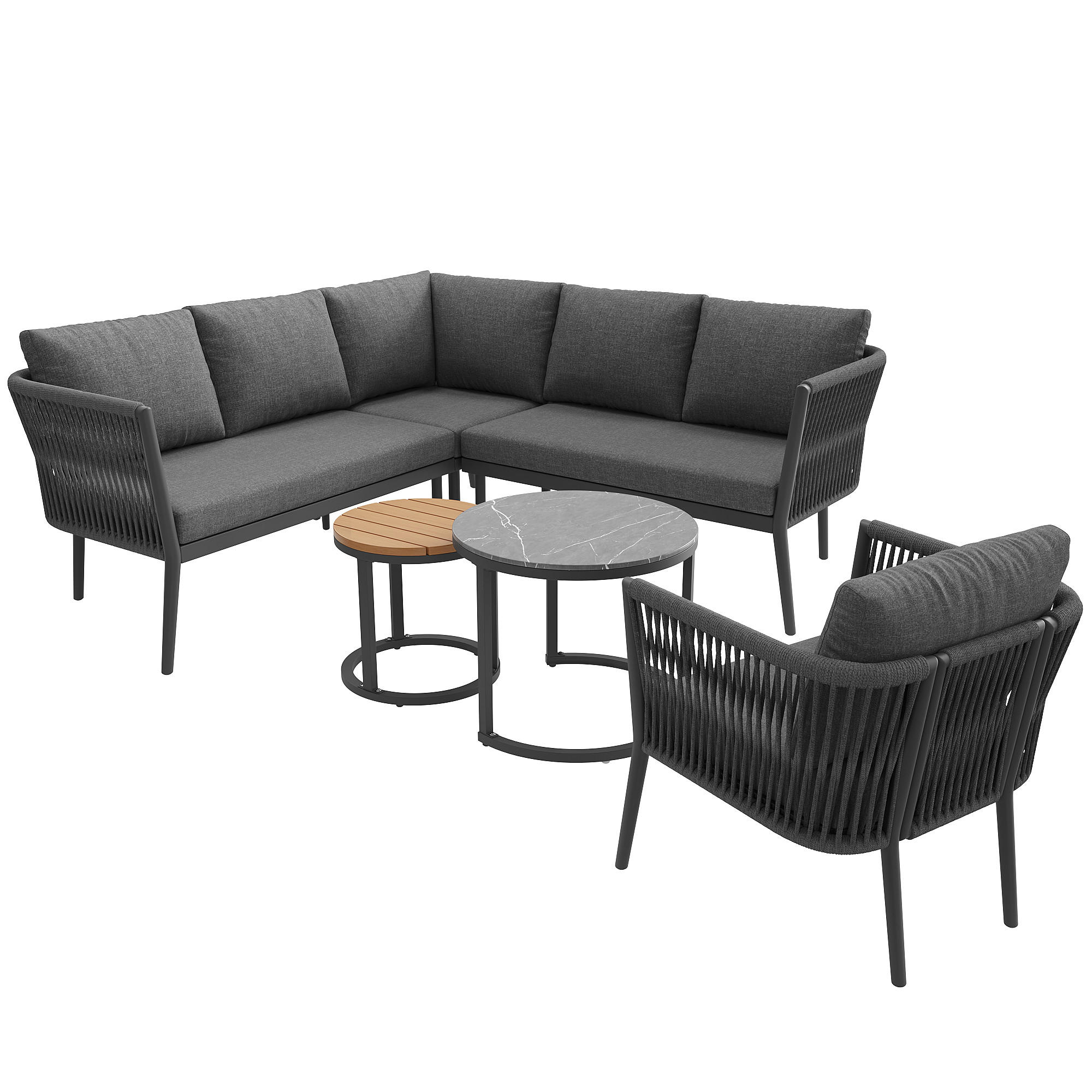 GARTENLOUNGESET Modular Grau 6-tlg. - Grau, Metall - ComfortXL