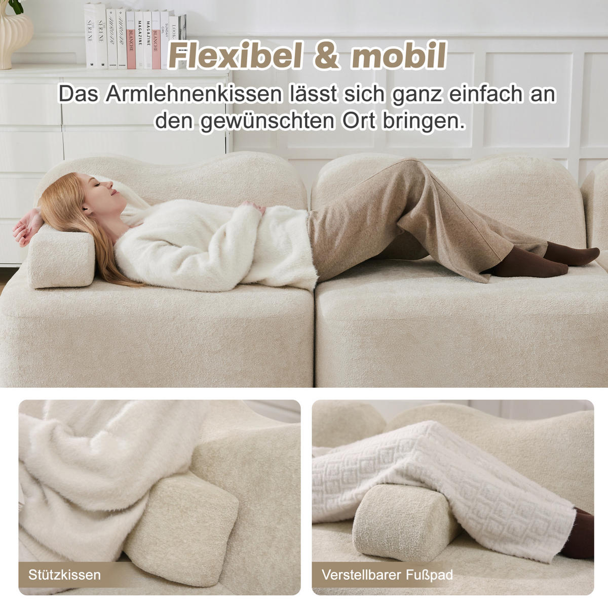 ECKSOFA 288/167/70 cm in Beige aus Samt, modular und mit Ottomane - Beige, Textil (167/288cm) - Flora Grace