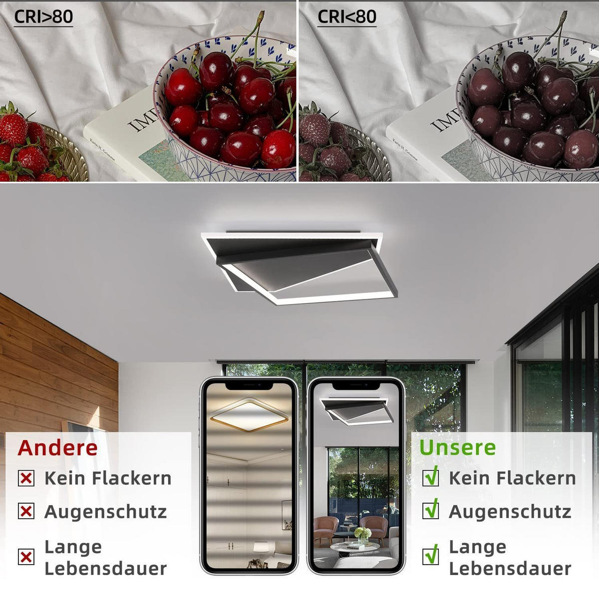 LED-DECKENLEUCHTE Schwarzwall 48.0/5.5/48.0 cm - Schwarz, Metall (48/48/5.5cm) - ZMH