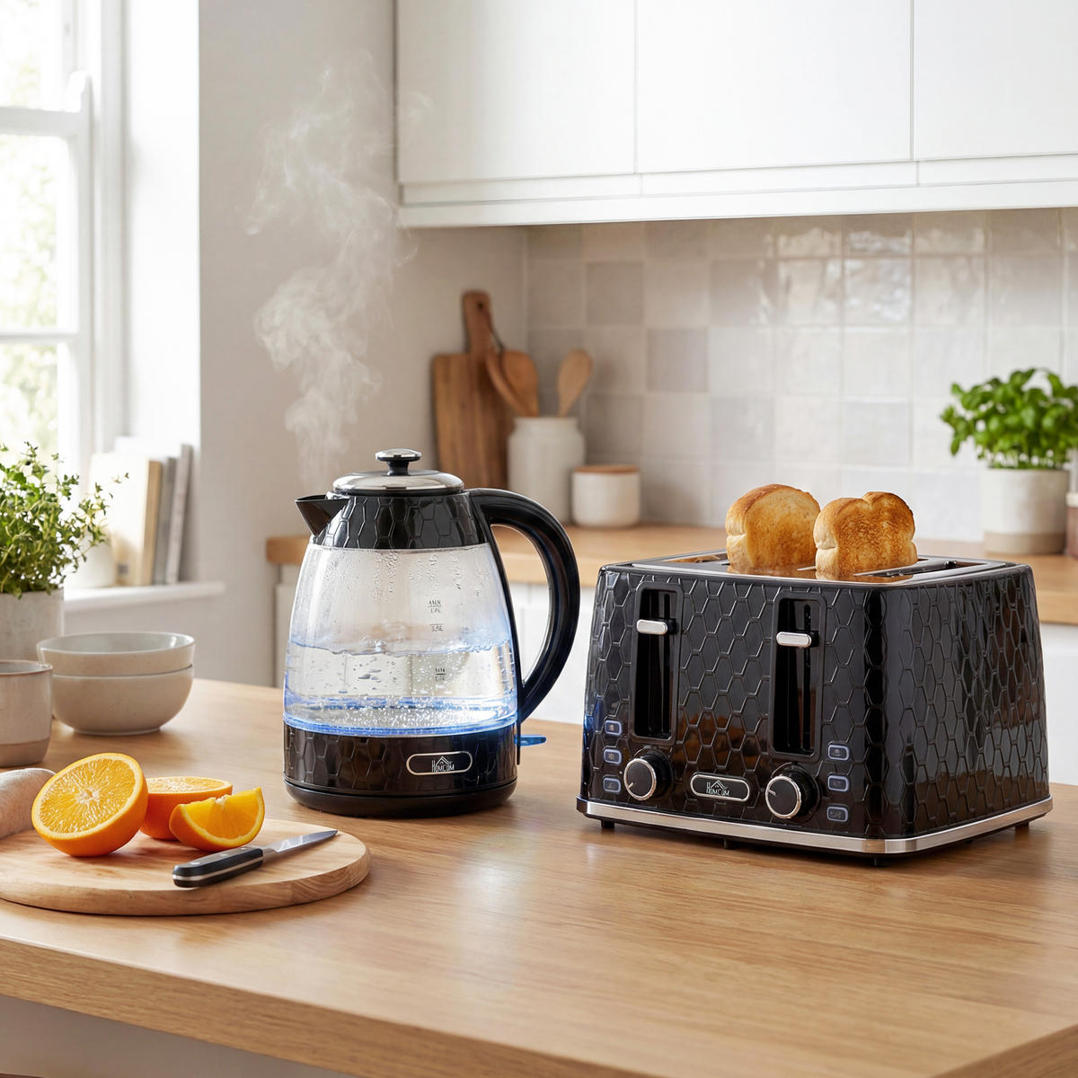TOASTER mit Wasserkocher DE-07941 Schwarz - Schwarz, Kunststoff (16.9/23.8/22.2cm) - ComfortXL
