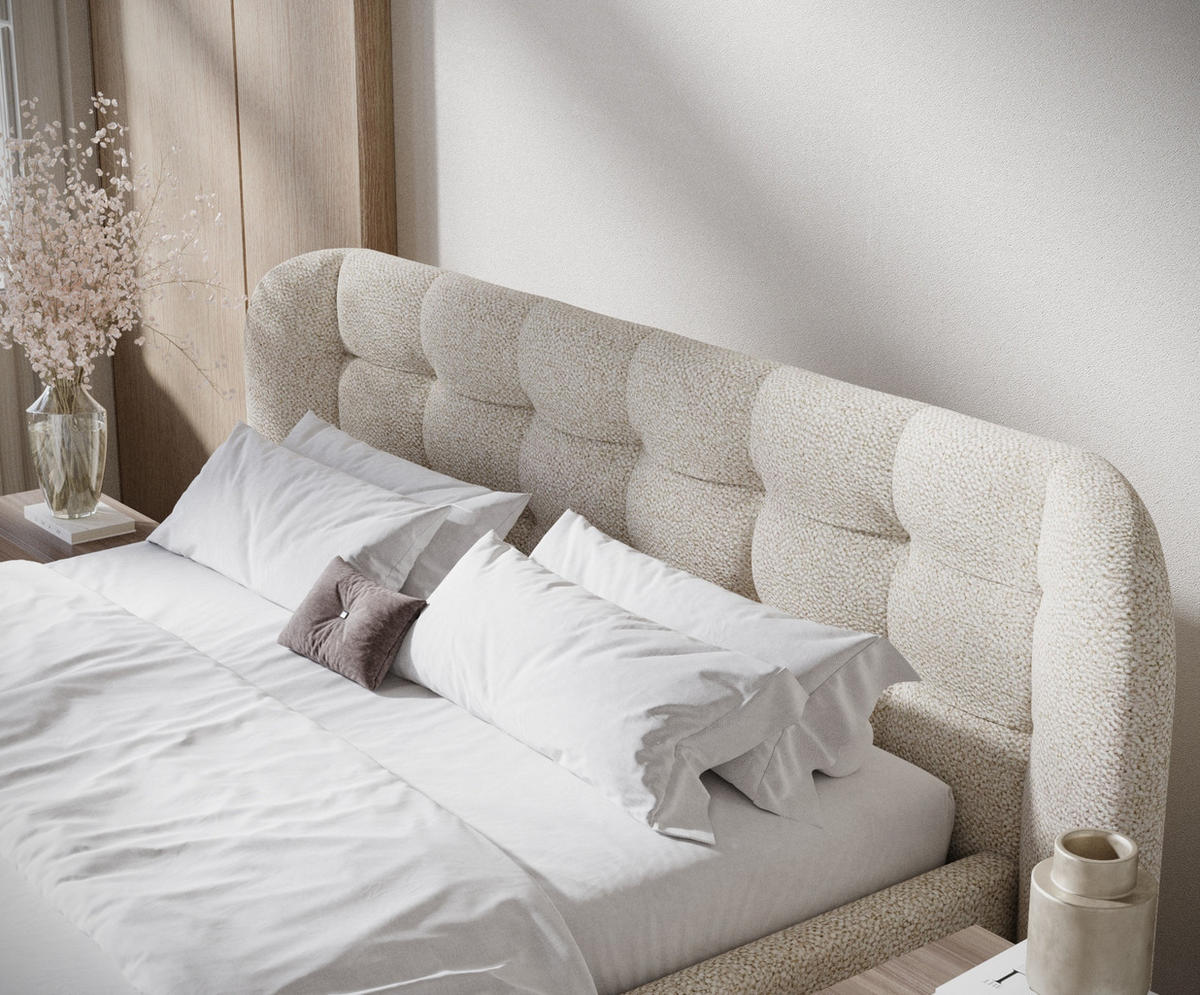 POLSTERBETT Nuno Creme 160/200 cm im Plüsch-Stoff - Creme/Naturfarben, Holz/Holzwerkstoff (160/200cm) - Maison de Reve