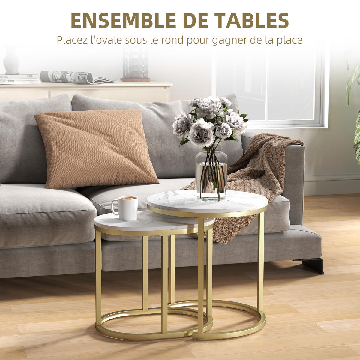 COUCHTISCH DE-15773 2er-Set nestbar mit Marmoroptik Gold - Goldfarben, Metall (50/50/50.5cm) - ComfortXL