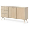 KOMMODE Silva 158 cm in Sandbeige + Scandi-Fischgrätmuster mit Türen und Schubladen - Beige/Goldfarben, Holz/Holzwerkstoff (158/81/38cm) - Ravio