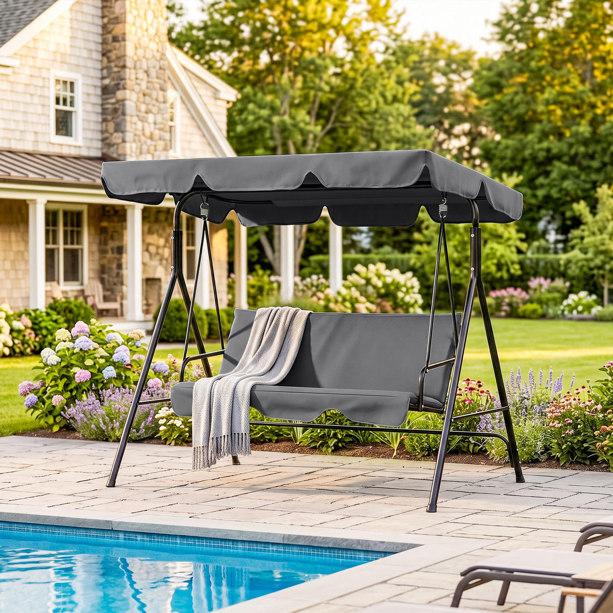 HOLLYWOODSCHAUKEL mit Sitzpolster - Grau, Metall (110/153/172cm) - Outsunny
