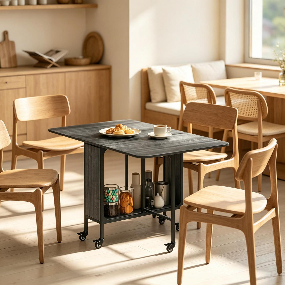 KLAPPTISCH 80-130/80/74 cm mit Rollen und Ablagefach DE-39944 Grau - Grau, Holzwerkstoff (80/130/74cm) - ComfortXL