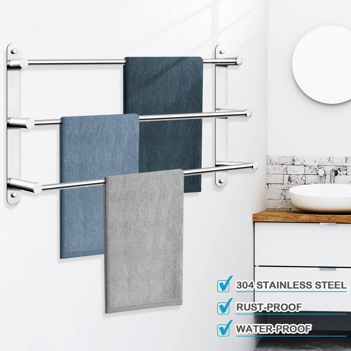 HANDTUCHSTANGE 80 cm Edelstahl 3-stöckig ohne Bohren - Multicolor, Metall (30/20/60cm)