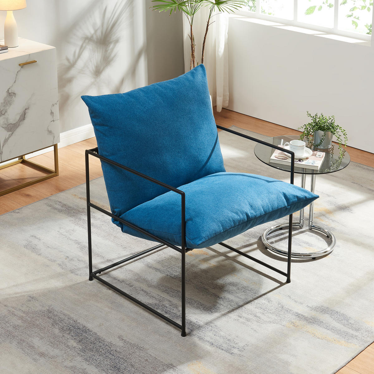 SESSEL Utsjoki - Blau/Schwarz, Textil/Metall (61/90/70cm) - [en.casa]