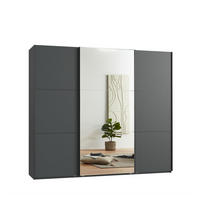 SCHWEBETÜRENSCHRANK 3-türig B250/H216/T65 cm in Anthrazit, eine Spiegeltür, Kleiderschrank inkl. Vollausstattung / 22015 - Anthrazit/Rot, Holzwerkstoff/Metall (250/216/65cm) - luma-home