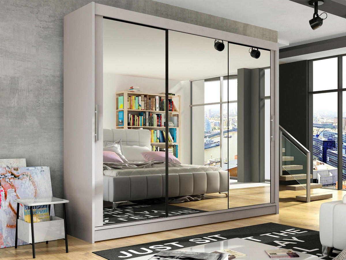 KLEIDERSCHRANK Aston III - Kaschmir/Silberfarben, Holzwerkstoff/Kunststoff (250/215/58cm) - MIRJAN24