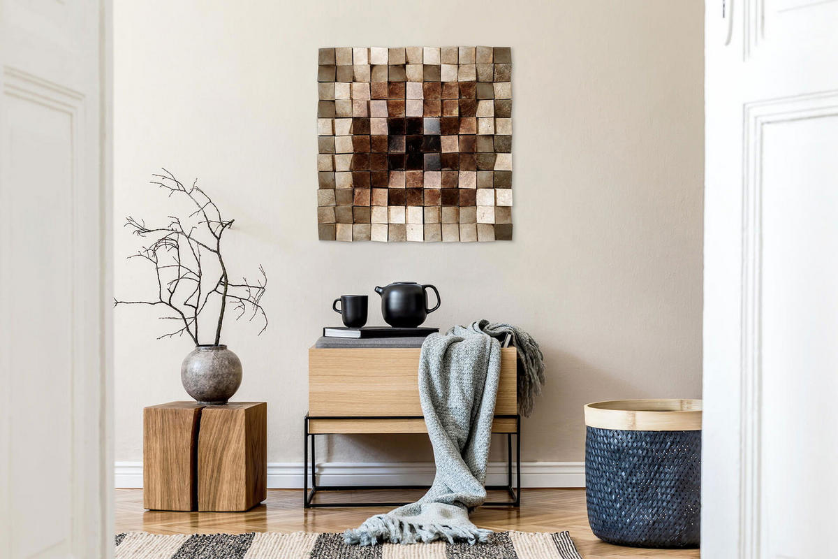 HOLZBILD Lustrous Pixel - Braun, Holz/Kunststoff (76/76cm)