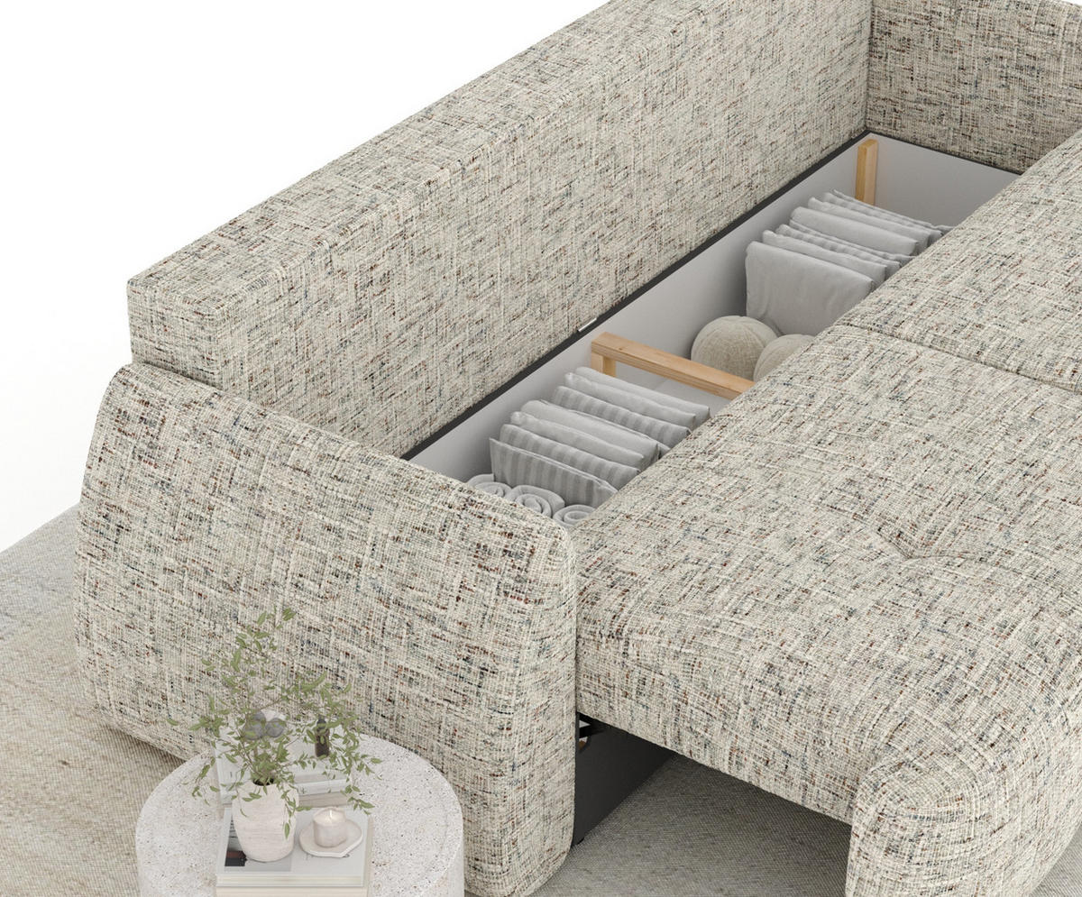 SCHLAFSOFA Loca Beige Webstoff - Beige/Schwarz, Holz/Holzwerkstoff (248/92/103cm) - Maison de Reve