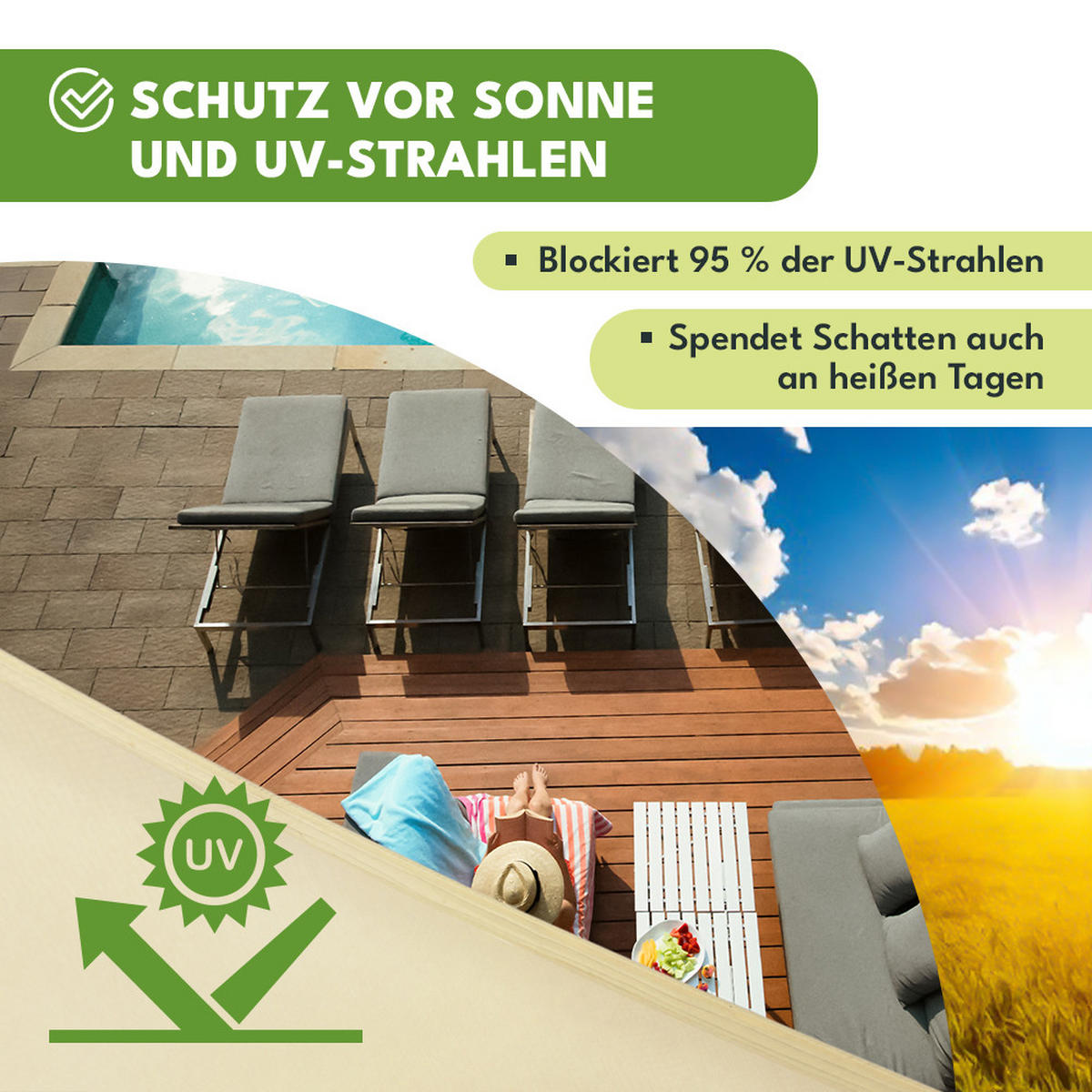 SONNENSEGEL Wasserdicht Dreieckig Beige 4x4m - Beige, Textil (400/400cm) - KRUMAD