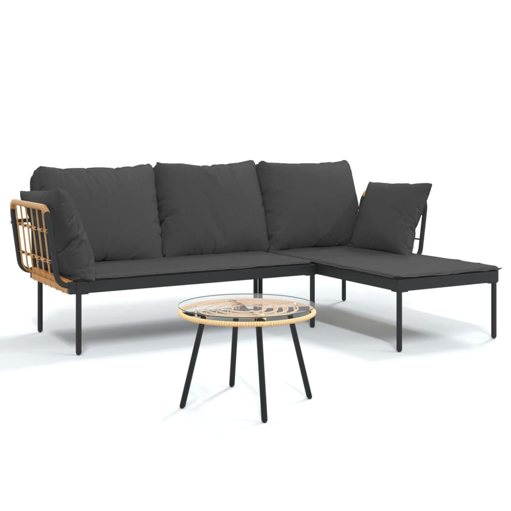 GARTEN-LOUNGE-SET 3Er Set Mit Kissen Dunkelgrau Poly Rattan - Anthrazit, Kunststoff - vidaXL