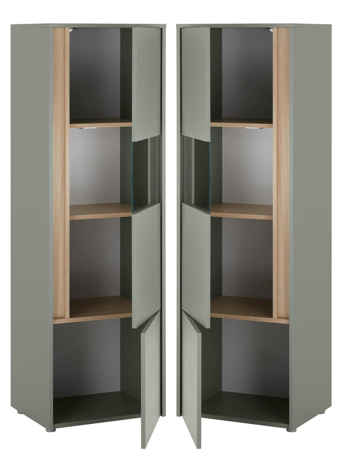 VITRINE Salbei grün, Barista Eiche 50 x 150 cm, Vitrinenschrank halbhoch - Salbeigrün/Eichefarben, Glas/Holzwerkstoff (50/155/40cm) - Furn.Design