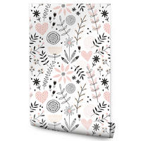 VLIESTAPETE Blumen, Herzen und Blätter – Rosa, Grau, Weiß – 50x1000 cm - Rosa/Weiß, Papier (50/1000cm) - Muralo