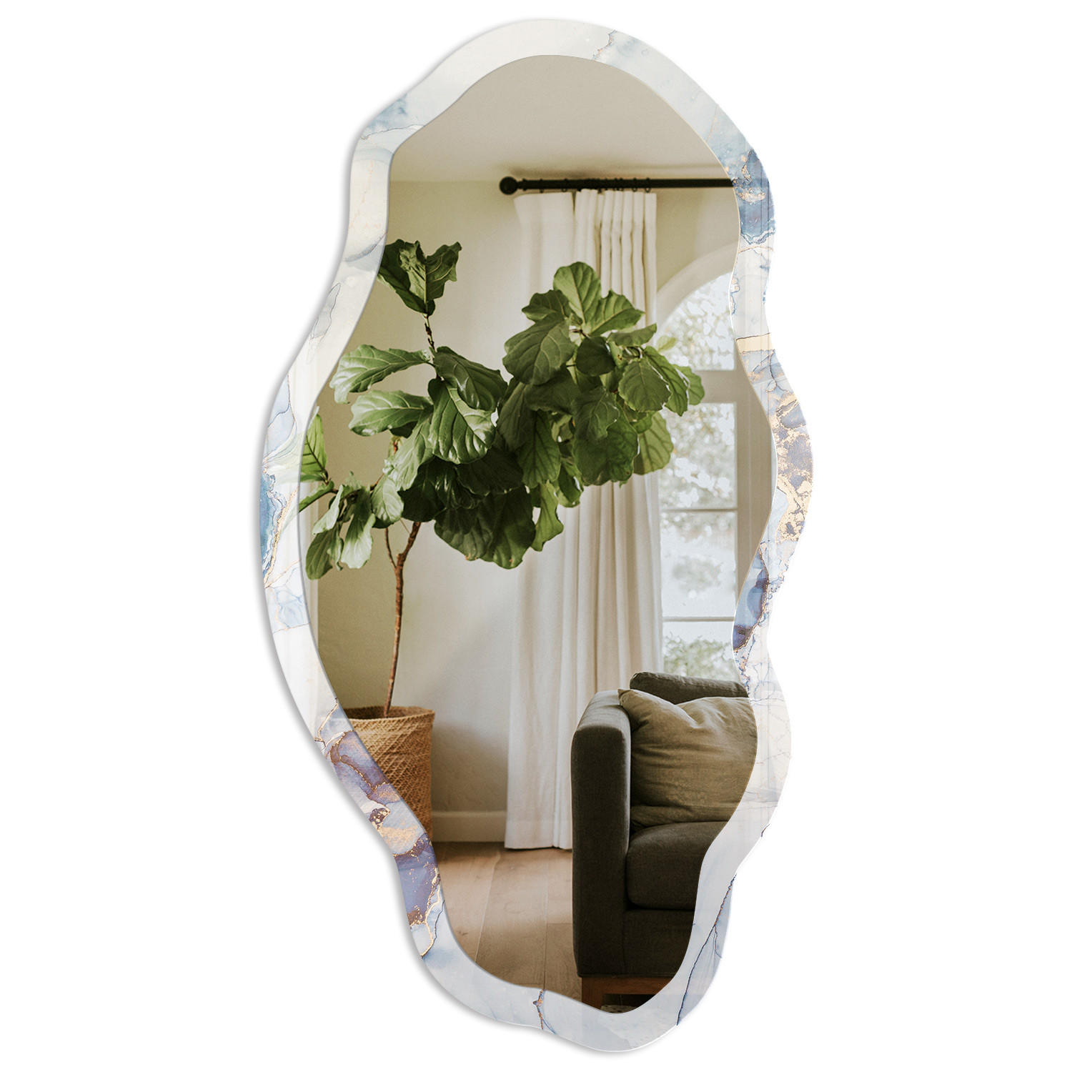 SPIEGEL 90x45 cm asymmetrisch mit Druck - Marine Abstraktion - Transparent, Glas (45/90/0.4cm) - TULUP