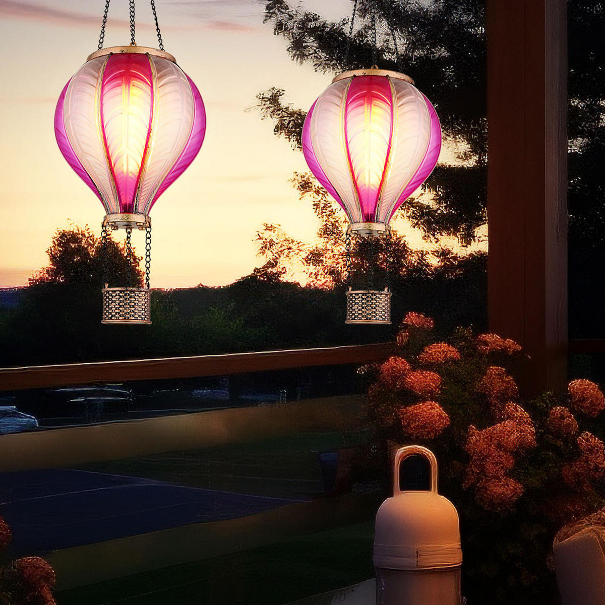 LED AUSSENLEUCHTE Solarleuchte Pink Feuer Effekt 2er Set - Multicolor, Kunststoff/Metall (14/14/46.5cm) - Globo Lighting