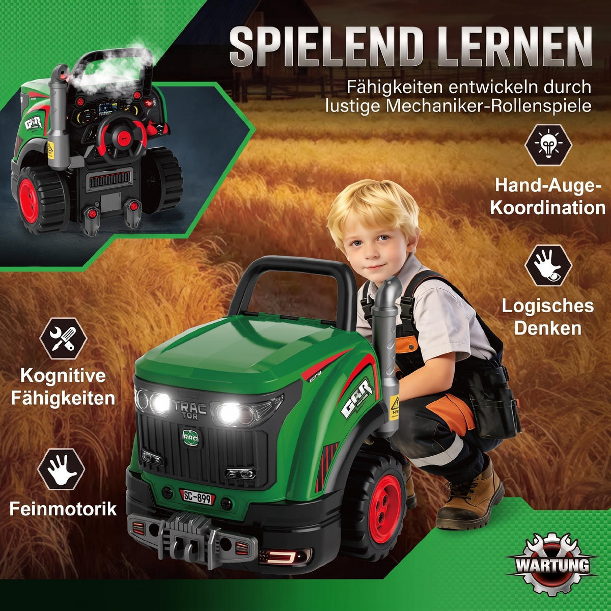 KINDER-MOTORSPIELZEUG Kunststoff Grün - Grün, Kunststoff (42/47/42cm) - AIYAPLAY