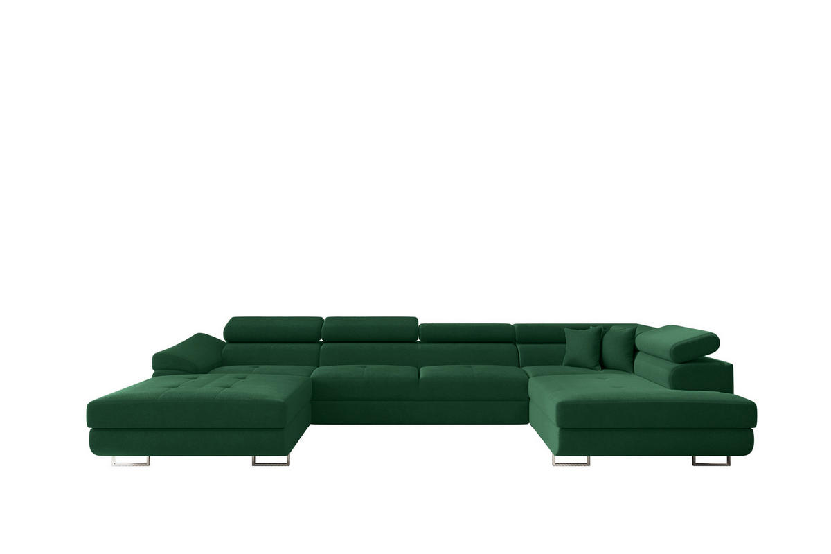 ECKSOFA Falio II U-förmiges Mit Schlaffunktion Und Verstellbaren Kopfstützen Dunkelgrün Rechts - Dunkelgrün, Holz/Textil (345/202cm) - Kaiser Möbel