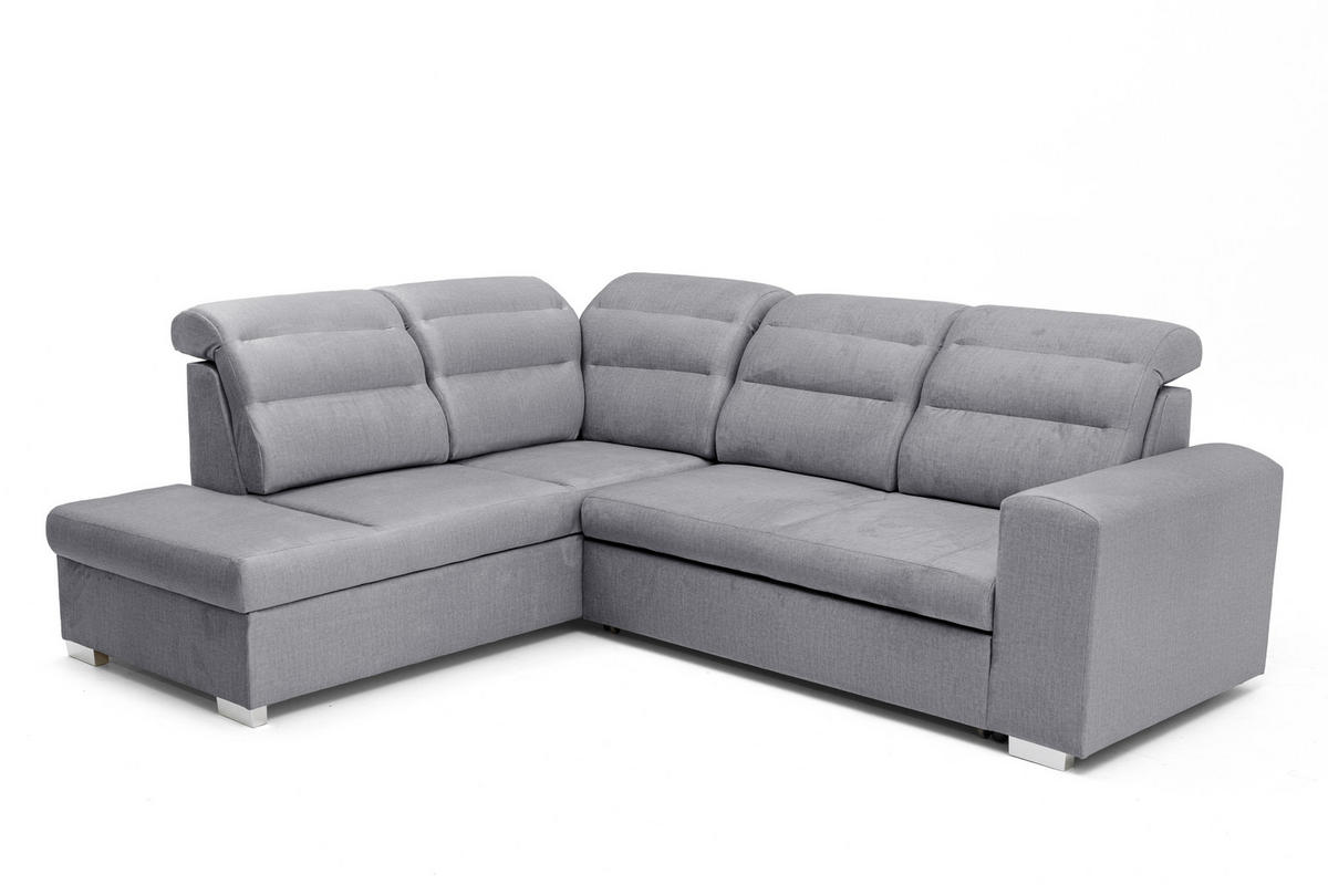 ECKSOFA CLOUD L Links mit Schlaffunktion 120x190 Velours Grau - Chromfarben/Grau, Holz/Kunststoff (202/260cm) - Muffo