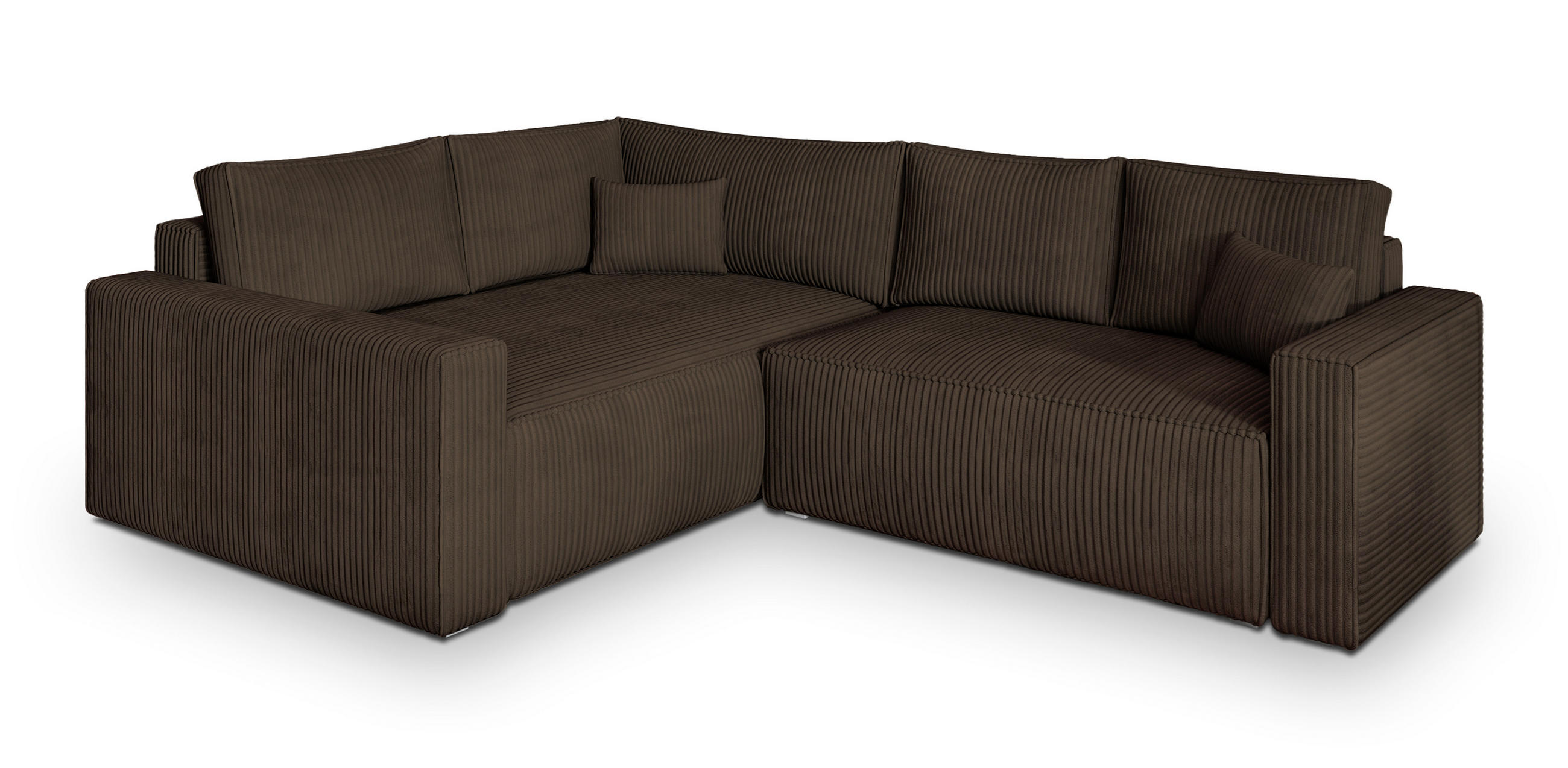 ECKSOFA ERONIS L-S Braun Kordstoff mit Schlaffunktion - Braun, Holz (265/194cm) - MASSENO