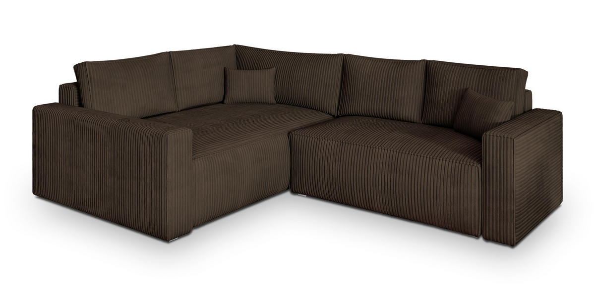 ECKSOFA ERONIS L-S Braun Kordstoff mit Schlaffunktion - Braun, Holz (265/194cm) - MASSENO
