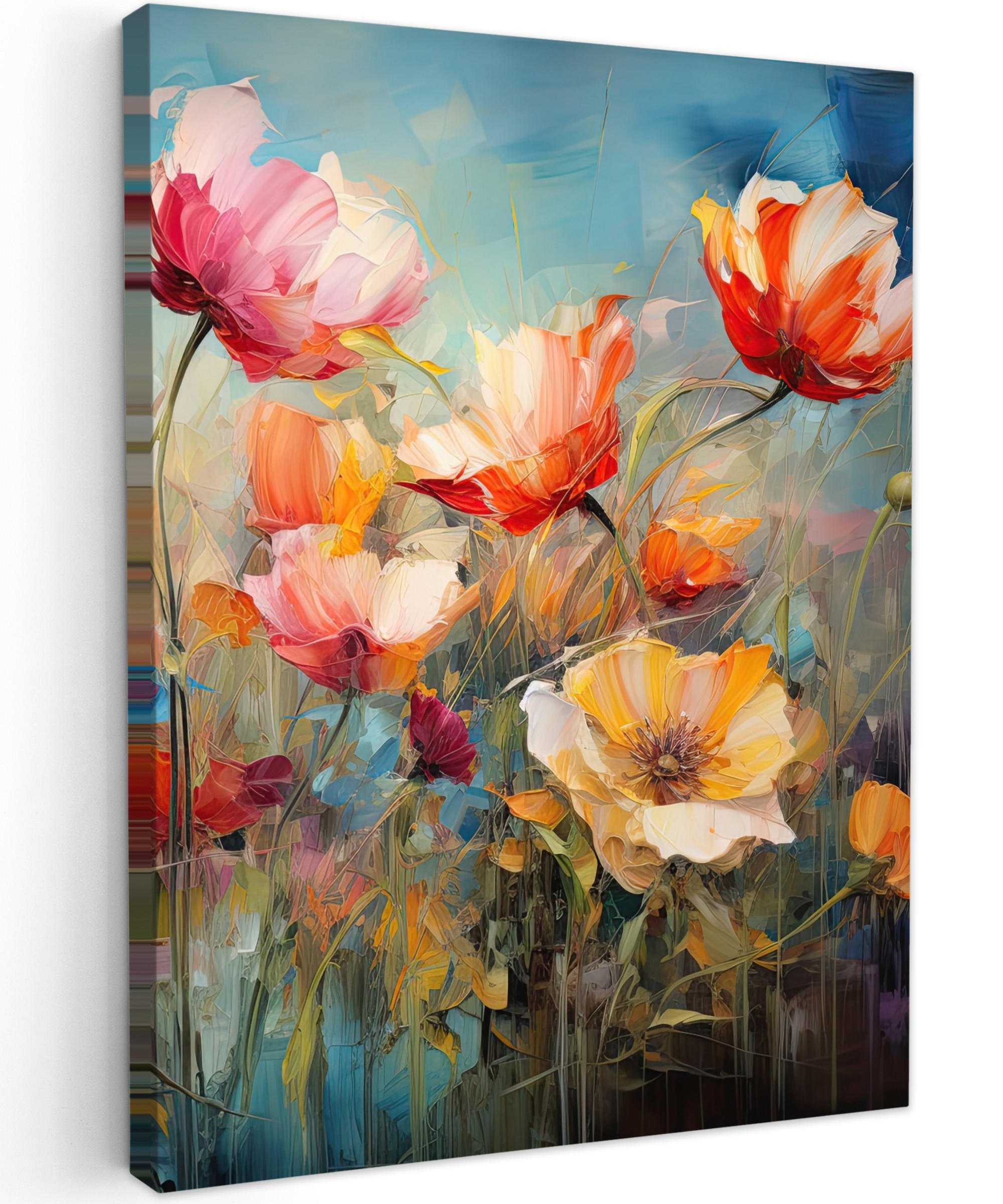 LEINWANDBILD Blumen - Aquarell - Kunst - Botanisch - Natur 60x80 cm - Orange, Textil (60/80cm) - MuchoWow