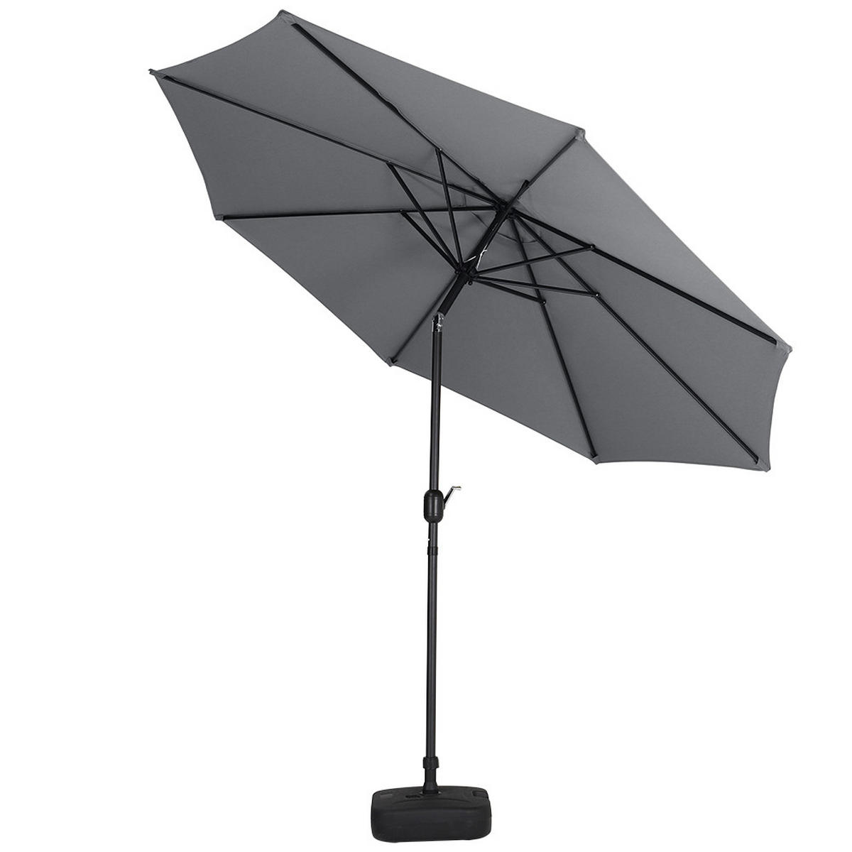 SONNENSCHIRM aus Polyester Metall in Grau mit befüllbarer Kunststoff-Sockel drehbar 360° neigbar 60° 3 x 2.4m Ø44,5 × 28 cm - Grau, Metall (300/240cm) - Livingandhome