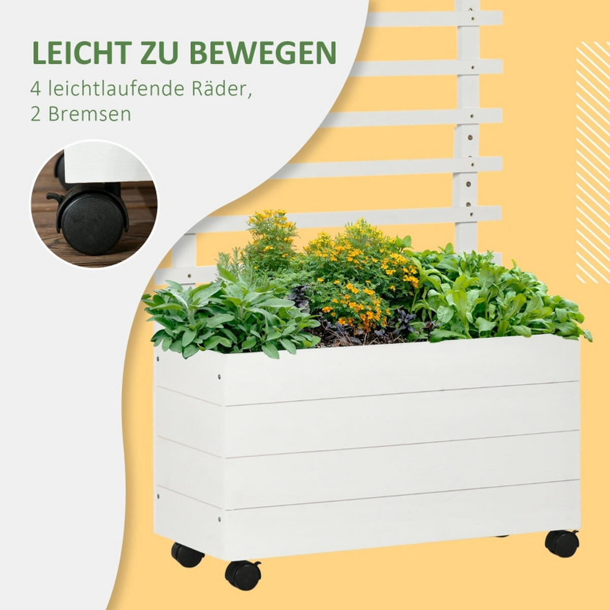 HOCHBEET 76/30/115 cm Weiß mit Rollen Hochbeet und Rankgitter - Weiß, Holz/Metall (30/155/76cm) - Oxeza