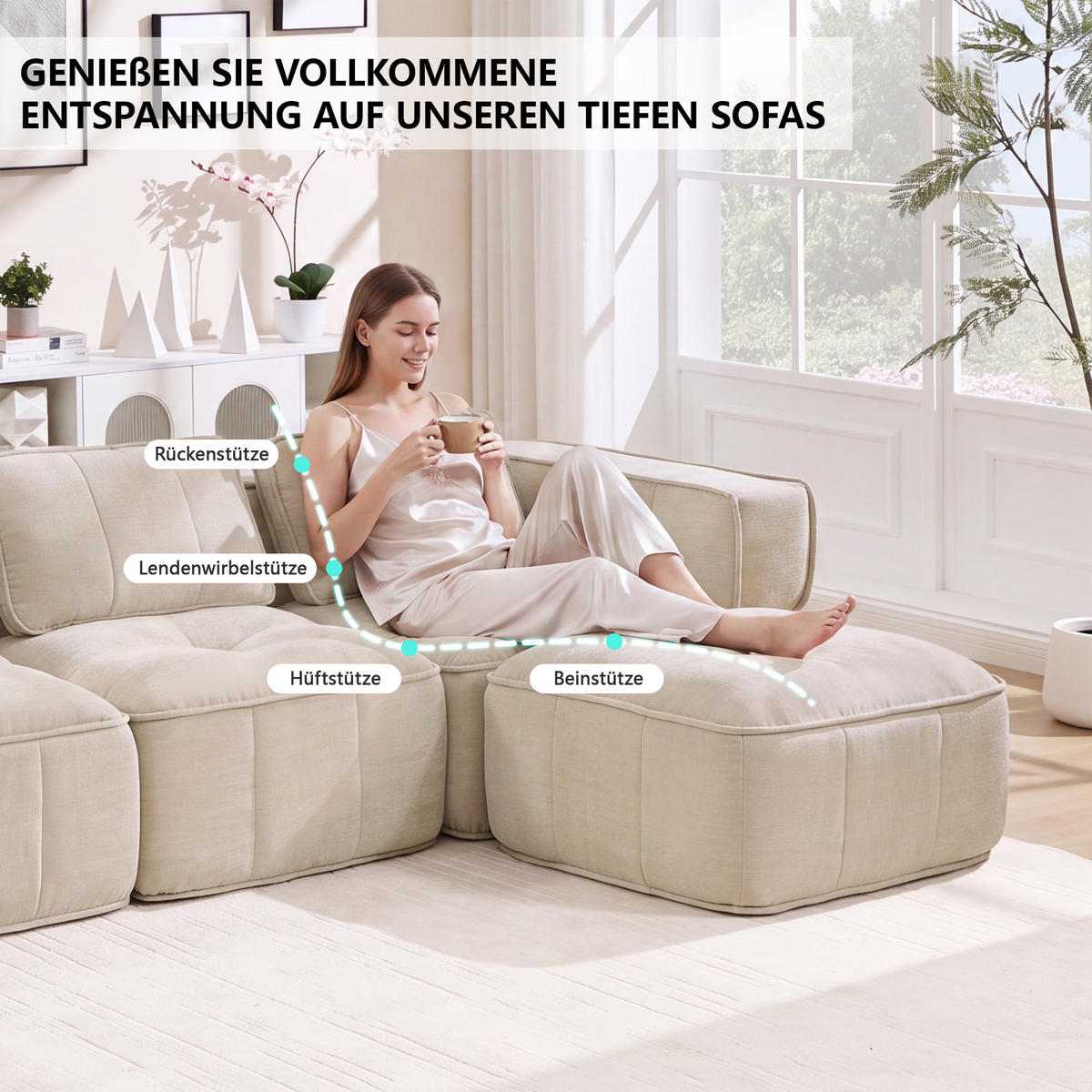 ECKSOFA 271/162/67 cm Beige mit 1 Fußhocker - Beige, Textil (271/162cm) - Oxeza