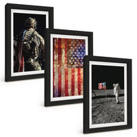 BILDER SET 3er Set - 20x30 cm Schwarzer Rahmen - Amerikanische Symbole, USA-Flagge - Schwarz, Kunststoff (20/30cm) - TULUP