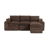 ECKSOFA aus Cord 263x167x85 cm Braun mit Hocker, Seitentaschen und Federkern - Braun, Textil (263/167cm) - Modfu