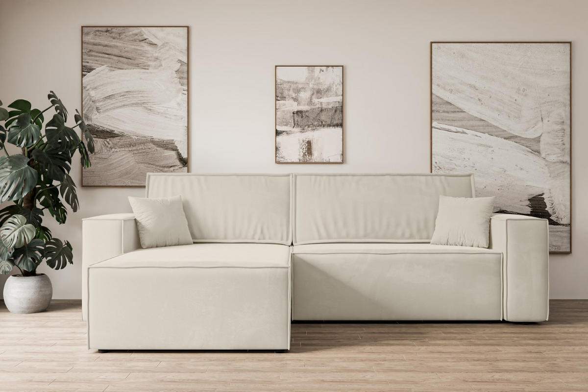 ECKSOFA mit Schlaffunktion und Bettkasten CELTIC-XL - 277x143x83 cm Beige Velours - Beige/Schwarz, Holzwerkstoff/Kunststoff (277/143cm) - ALTDECOR