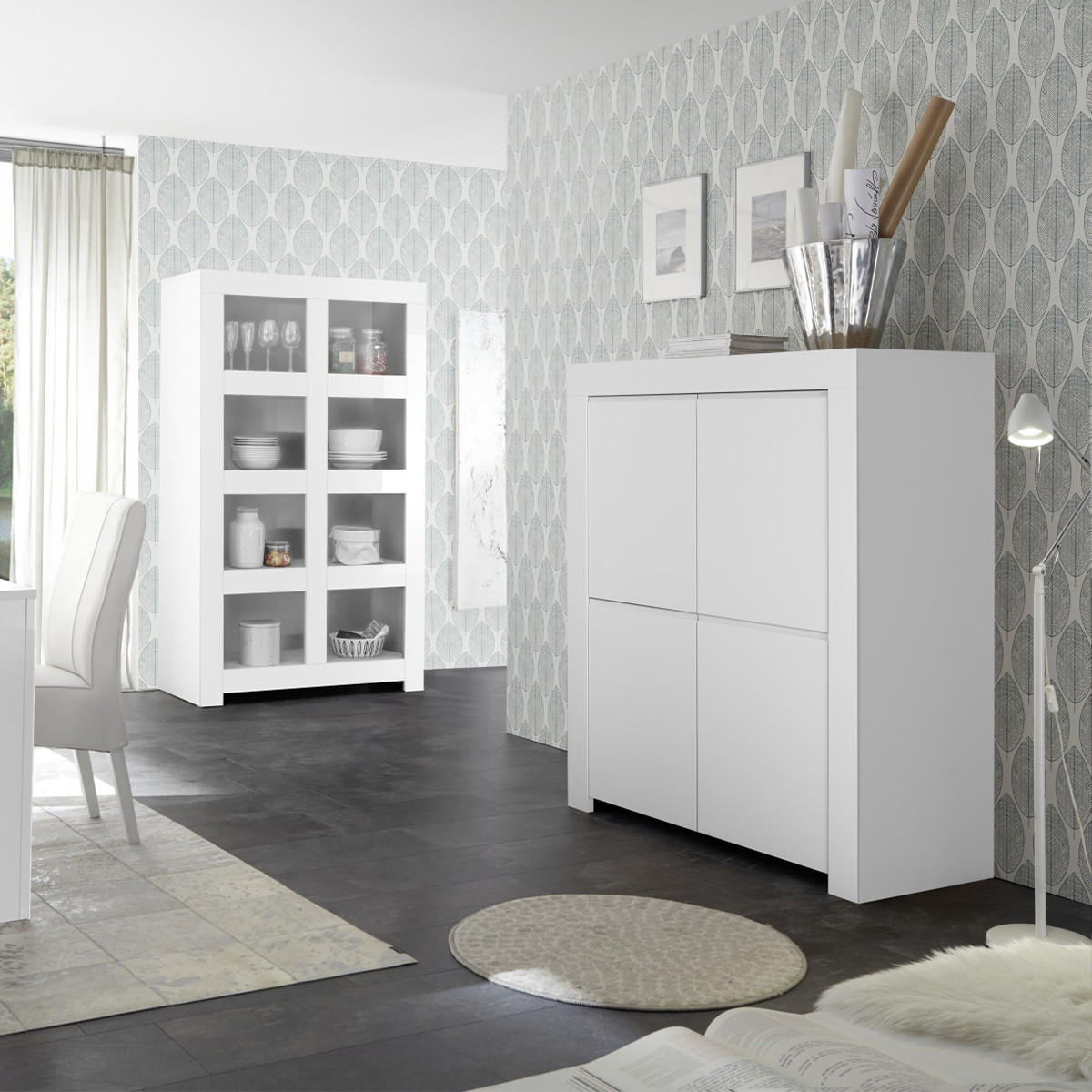 HIGHBOARD mit 4 Türen H140 cm - Firenze - Weiß, Holzwerkstoff (110/140/42cm) - Calicosy