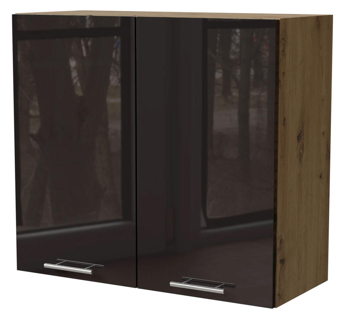 Feldmann-Wohnen Küchenhängeschrank Schwarz Hochglanz, Eiche Artisan 80x72x32.5 cm