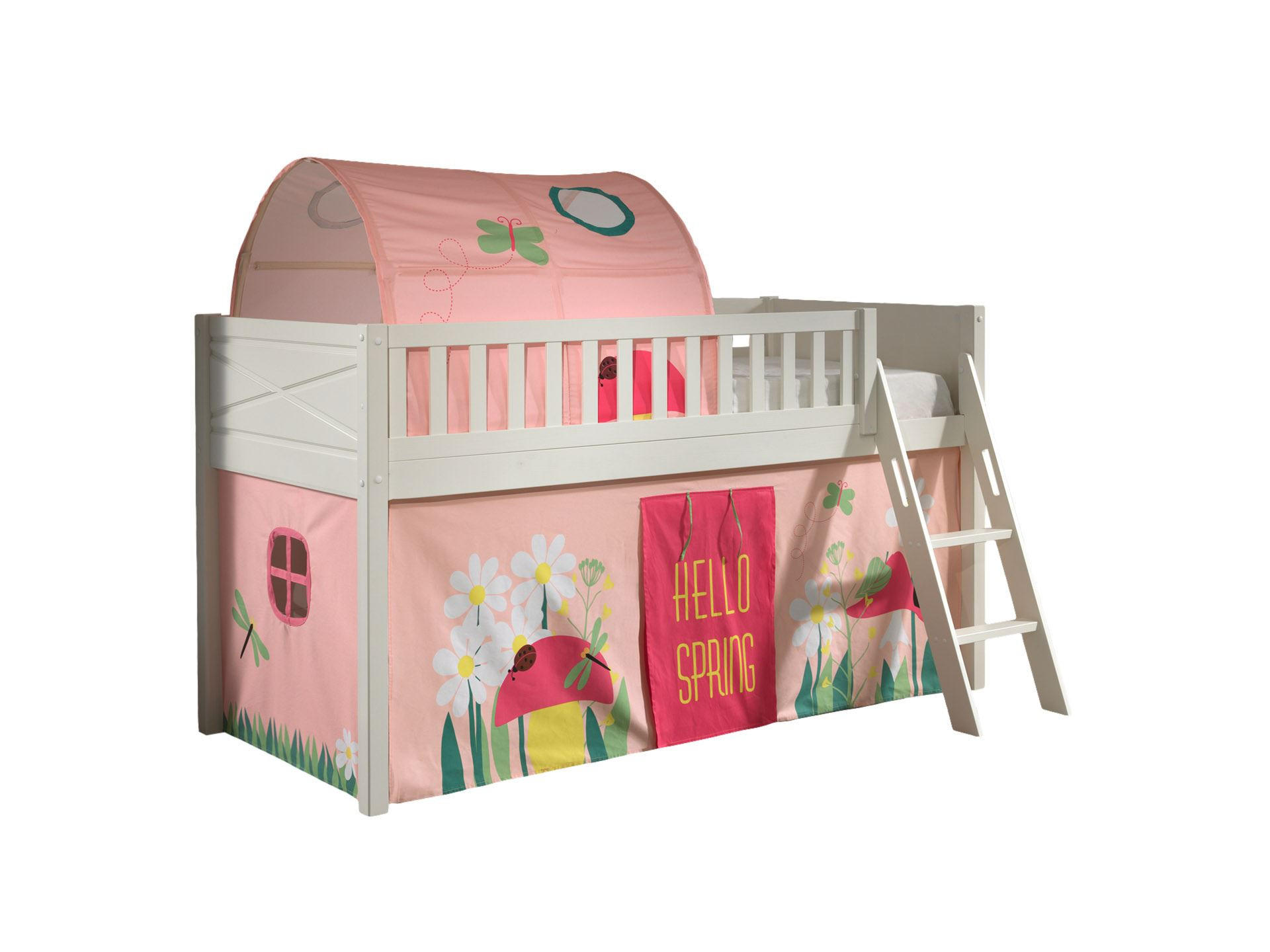 KINDERBETT Karyl 208x114x135 Massivholz Weiß Textilset Spring 2 - Hellrosa/Weiß, Holz (90/200cm) - 58aufmkessel