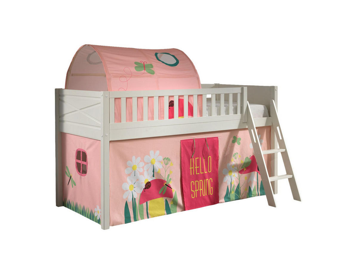 KINDERBETT Karyl 208x114x135 Massivholz Weiß Textilset Spring 2 - Hellrosa/Weiß, Holz (90/200cm) - 58aufmkessel