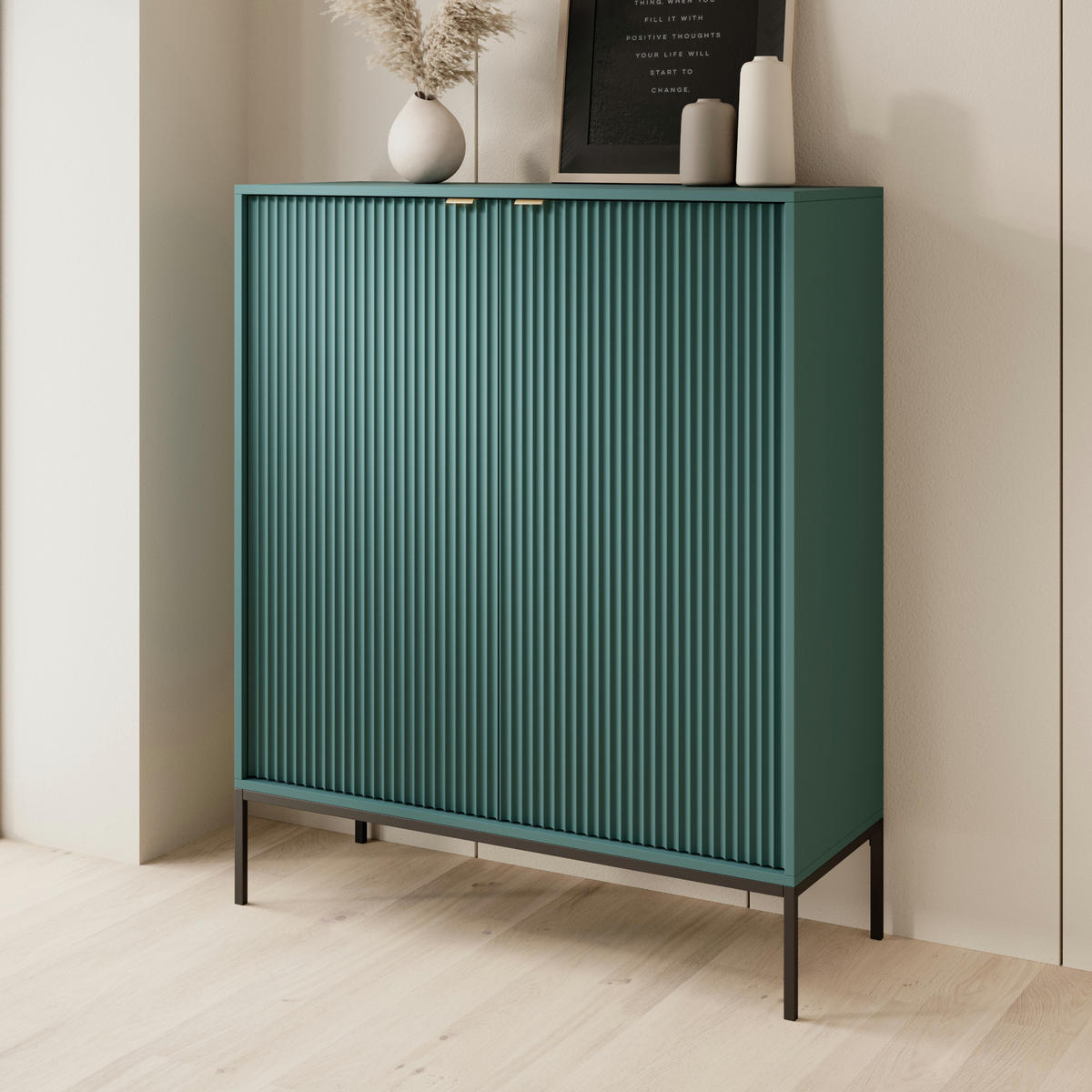 SIDEBOARD NANAIMO KOM1-2D Profilierte Fronten, Grün - Grün, Holzwerkstoff/Kunststoff (104/125/39cm) - Komodee