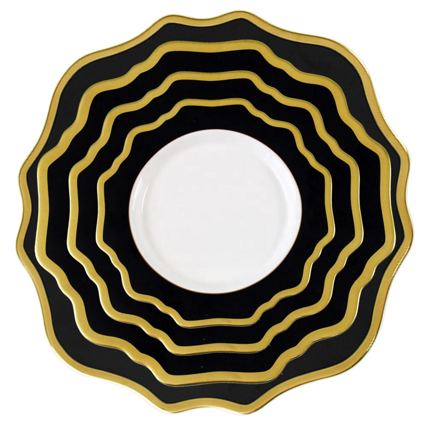 TELLERSET Dunkelgrün Bone China Goldrand 4tlg Ø30 Ø27 Ø20 Ø16 cm - Dunkelgrün, Keramik (33/33/3cm) - Quality Elegance