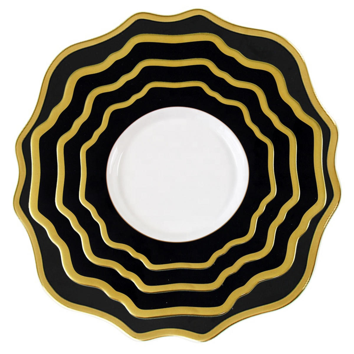 TELLERSET Dunkelgrün Bone China Goldrand 4tlg Ø30 Ø27 Ø20 Ø16 cm - Dunkelgrün, Keramik (33/33/3cm) - Quality Elegance