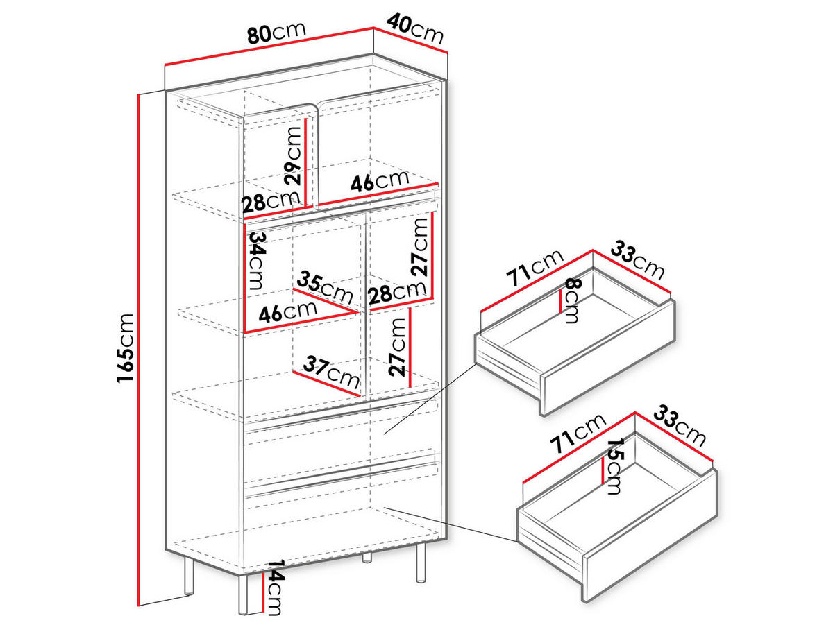 KOMBIKOMMODE Luca LC05 - Schwarz/Grün, Holzwerkstoff/Metall (80/165/40cm) - MIRJAN24