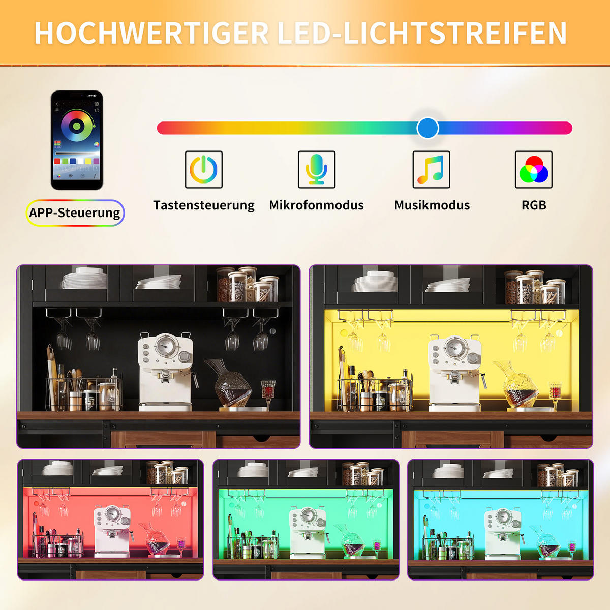 HOCHSCHRANK LED App Schiebetür 3 Schubladen Schwarz - Schwarz, Metall (104/180/40cm) - FLIEKS