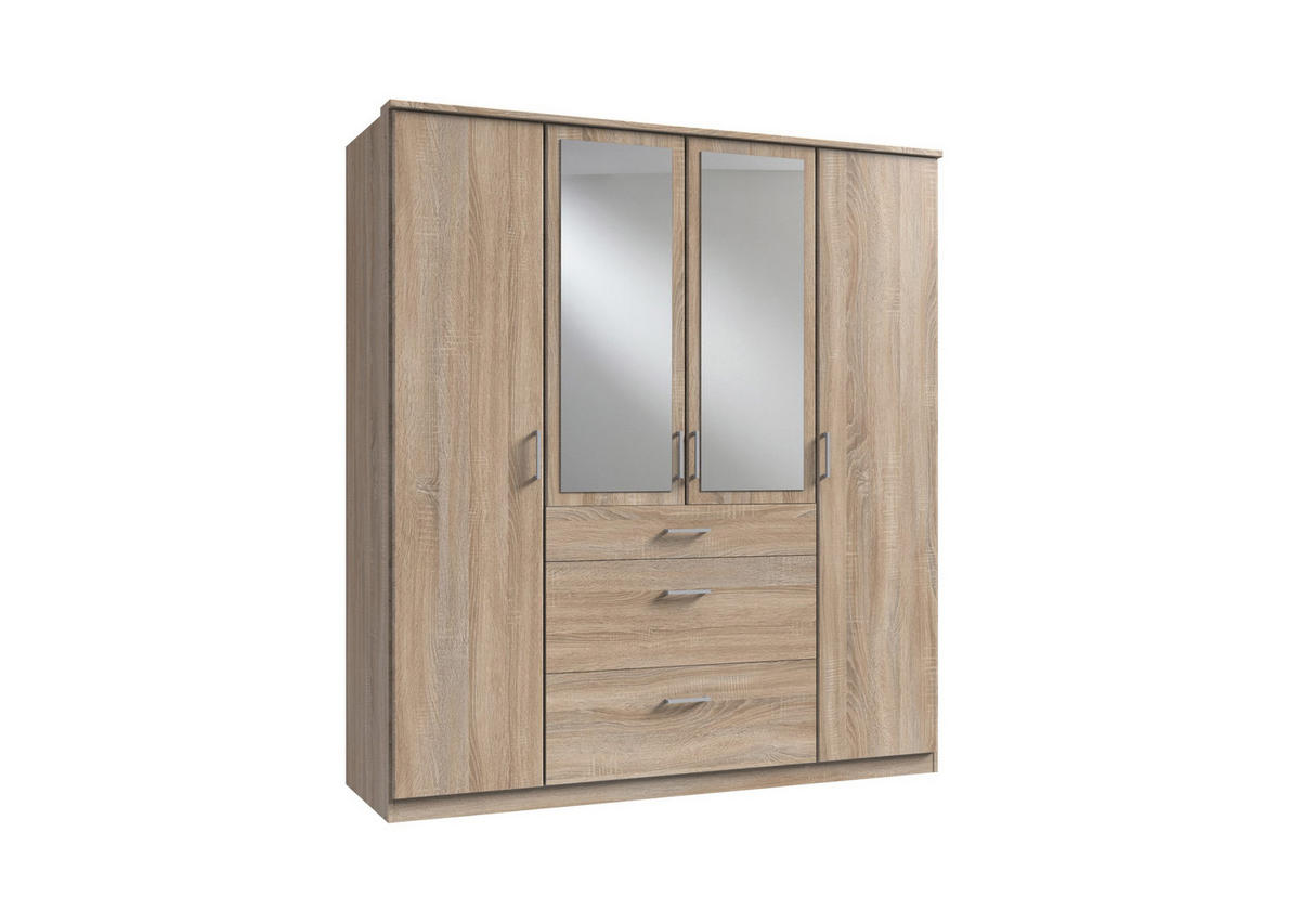 KLEIDERSCHRANK Click in Eiche Sägerau - Drehtürenschrank 179 cm Breite mit Spiegel - Braun, Holzwerkstoff (179/199/58cm)