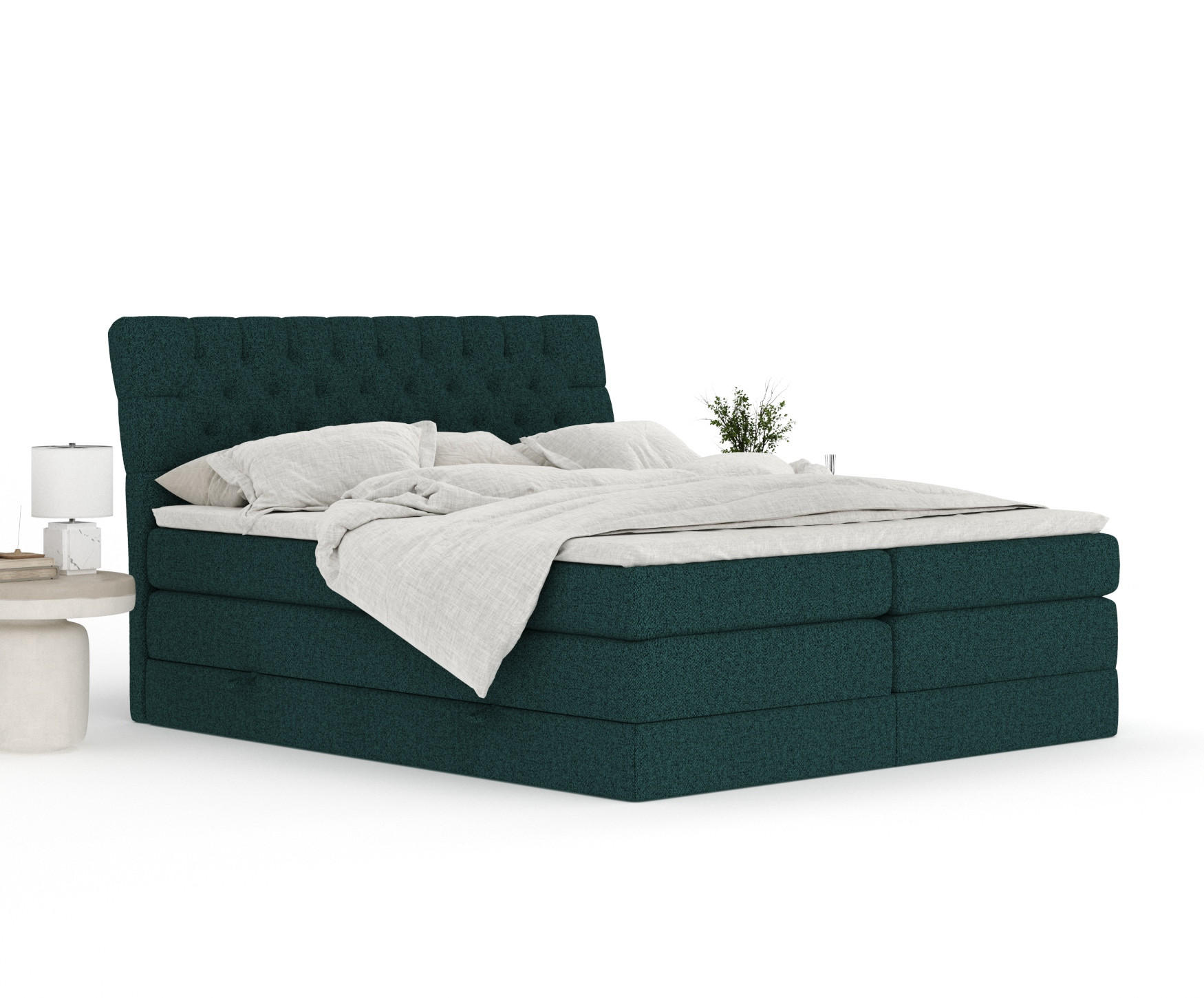 Thumbnail - Maison de Reve Boxspringbett, Grün, Textil, Buche, Kiefer, H2, 7-Zonen, Höhe ca. 40 cm, 180x200 cm, Handmade in Europe, ...