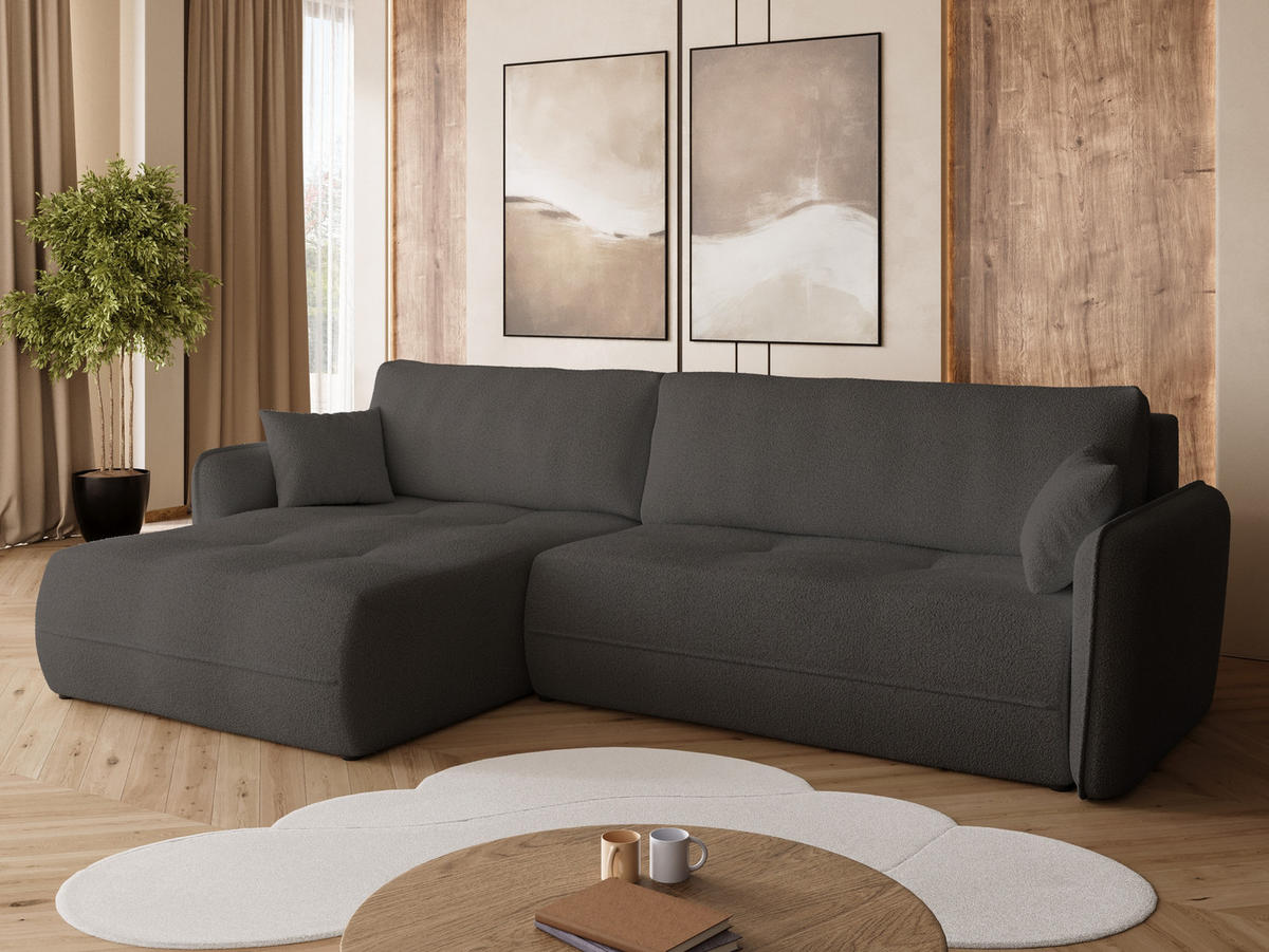 ECKSOFA CLAUDIO mit Schlaffunktion Dunkelgrau - Dunkelgrau, Textil (263/150cm) - Bromarkt