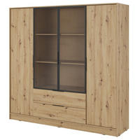 SCHRANK 206 cm mit Glas Kalma, Schubladen, 4 Türen, Eiche Artisan - Eiche Artisan, Holz (206/200/51cm) - Emporius